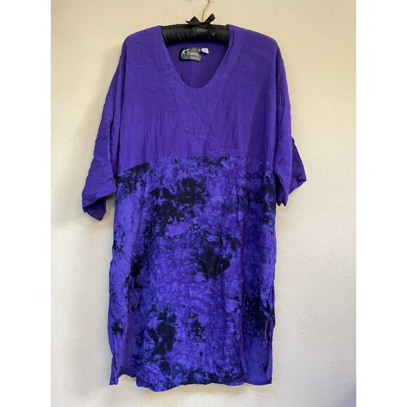 Exotica Womens Scoop Neck Short Sleeve Tunic Cover Up Purple One Size - Picture 1 of 8